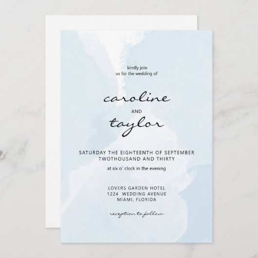 Invitation Moderne collection de mariage aquarelle minimalist (Devant / Derrière)