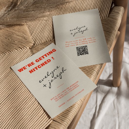 Invitation Moderne coloré rétro amusant Funky QR Code Mariage