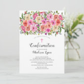 Invitation Moderne Colorful rose Floral & Cross Confirmation (Debout devant)
