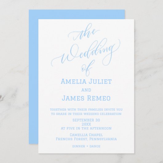 Invitation Moderne Columbia Bleu et blanc Mariage simple (Devant / Derrière)