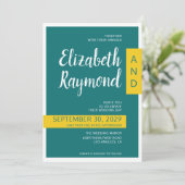 Invitation Moderne contemporain vert & jaune minimaliste mari (Debout devant)