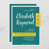 Invitation Moderne contemporain vert & jaune minimaliste mari (Devant / Derrière)