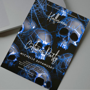Invitation Moderne Crâne bleu foncé Gothique Halloween Party