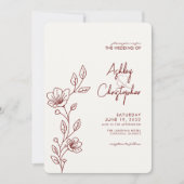 Invitation Moderne Crimson Red Foliing Outline Photo Mariage (Devant)