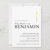 Invitation MODERNE CROSS baptisme minimum noir faux or (Devant)