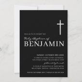 Invitation MODERNE CROSS saint baptême minimal noir argent (Devant)