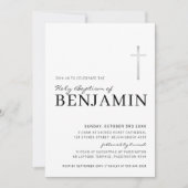 Invitation MODERNE CROSS saint baptême minimal noir argent (Devant)
