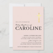 Invitation MODERNE CROSS saint baptême minime bébé or rose (Devant)
