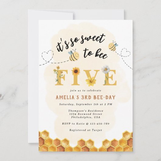 Invitation Moderne Cute C’est tellement doux d’être cinq ans (Devant)