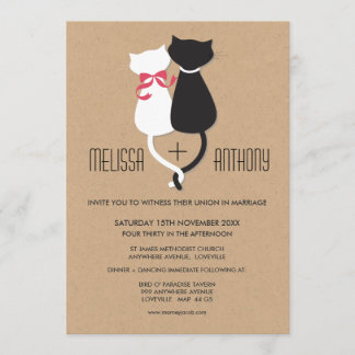 Invitation Moderne Cute Cat Couple Monogramme Mariage Invitat