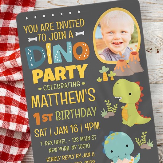 Invitation Moderne Cute Dinosaur Dino fête d'anniversaire pou