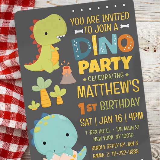 Invitation Moderne Cute Dinosaur Dino fête d'anniversaire pou