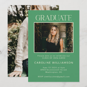 Invitation Moderne Cute Kelly Green Deux Photo Graduation Par