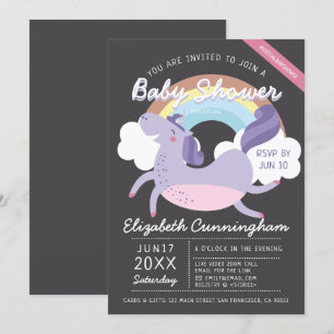 Invitation Moderne Cute Rainbow Unicorn Baby shower virtuel