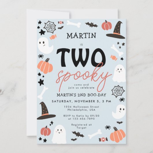 Invitation Moderne Cute Two Éffrayant Halloween Boy 2e annive (Devant)