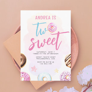 Invitation Moderne Cute Two Sweet Donut Girl 2e anniversaire