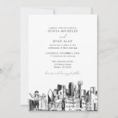 Invitation Moderne Dallas Texas Skyline Mariage noir et blanc (Devant)