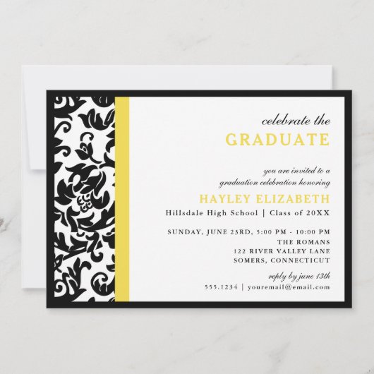 Invitation moderne Damask Yellow Border Graduation (Devant)