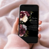 Invitation Moderne Dark Moody Bourgogne Script Floral Mariage