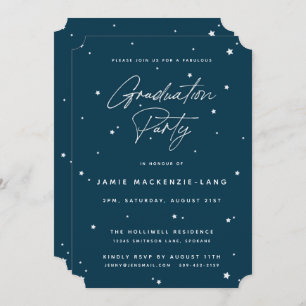 Invitation Moderne Dark Turquoise Script et Stars Graduation 