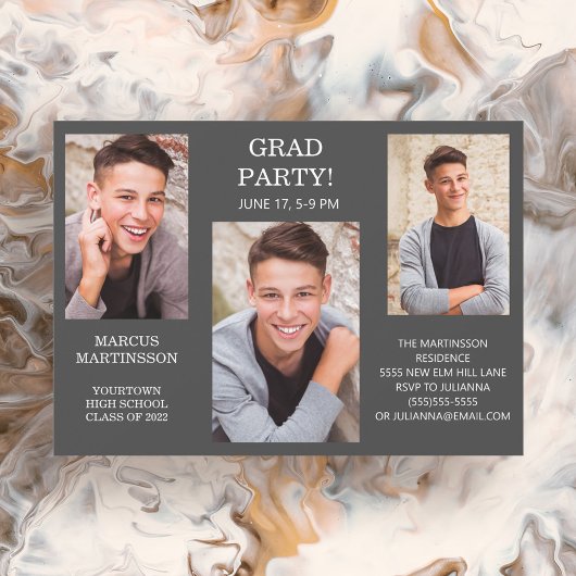 Invitation moderne de 3 photos grises (couleur mod