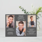 Invitation moderne de 3 photos grises (couleur mod (Debout devant)
