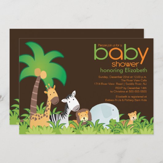 Invitation moderne de baby shower d'animaux de (Devant / Derrière)