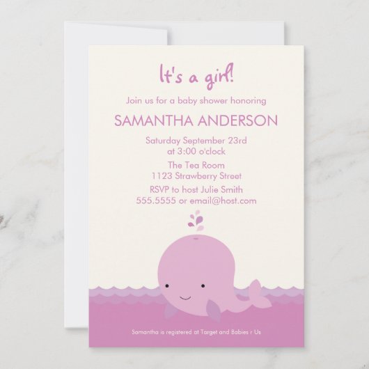 Invitation moderne de baby shower de baleine - (Devant)