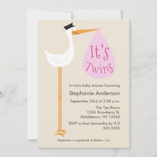 Invitation moderne de baby shower de cigogne - (Devant)