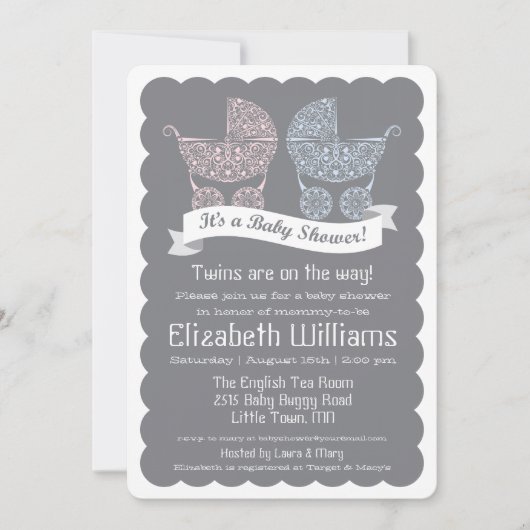 Invitation moderne de baby shower de jumeaux (Devant)