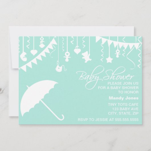 Invitation moderne de baby shower de menthe de (Devant)