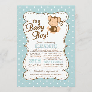 Invitation moderne de baby shower de singe de