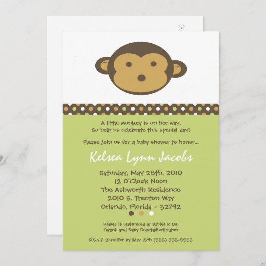 invitation moderne de baby shower de singe de mod (Devant / Derrière)