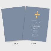 Invitation moderne de baptême garçon bleu poussiér