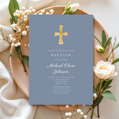 Invitation moderne de baptême garçon bleu poussiér