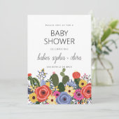 Invitation moderne de boho floral pour jumeaux à l (Debout devant)