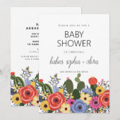 Invitation moderne de boho floral pour jumeaux à l (Devant / Derrière)