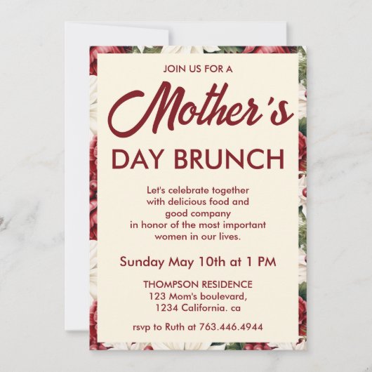Invitation moderne de brunch de la fête des Mères (Devant)