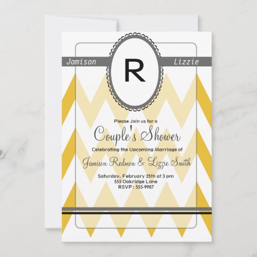 Invitation moderne de Chevron avec le monogramme (Devant)