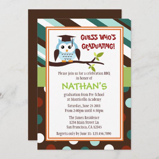 Invitation moderne de diplômé de hibou (Devant / Derrière)