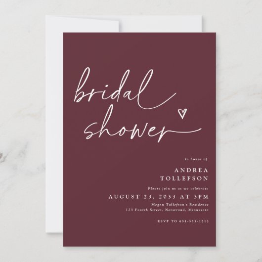 Invitation moderne de douche nuptiale dans le vin  (Devant)