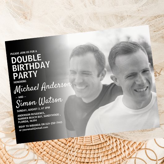 Invitation moderne de fête d'anniversaire double a