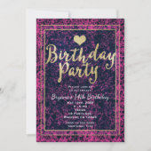 Invitation moderne de fête d'anniversaire rose et (Devant)