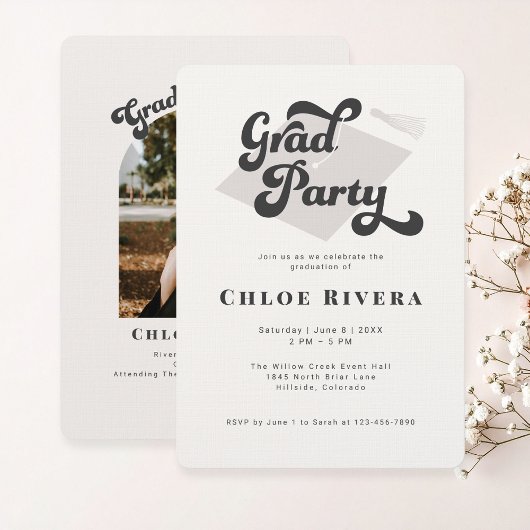 Invitation moderne de fête de fin d'études avec ph