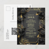 Invitation moderne de fête de fin d'études en noir (Devant / Derrière)