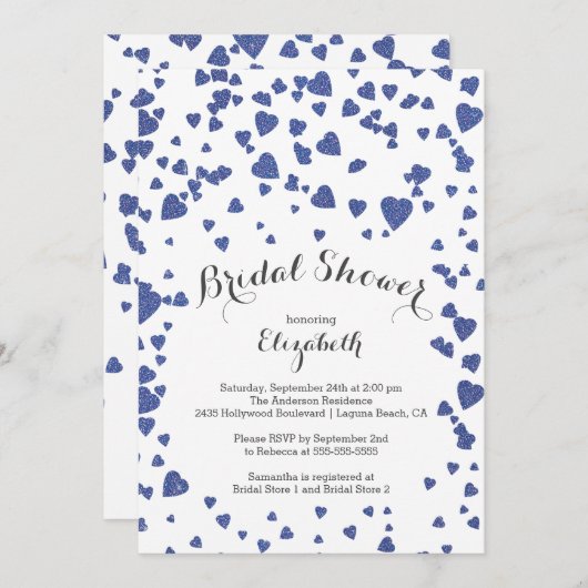 Invitation moderne de Fête de la mariée de coeurs (Devant / Derrière)