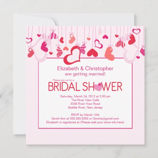 Invitation moderne de Fête de la mariée de coeurs (Devant)