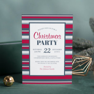 Invitation moderne de fête de Noël à rayures rouge