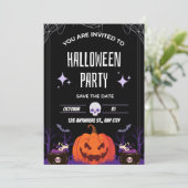 Invitation moderne de fête d'Halloween noir et bla (Debout devant)