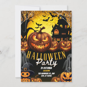 Invitation moderne de fête d'Halloween orange et n